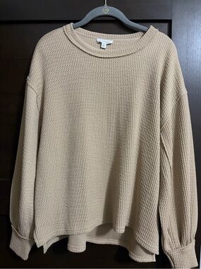 Therapy Waffle-Knit Crewneck Sweater in Kahki